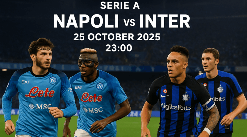 pertandingan Serie A Napoli vs Inter Milan 25 Oktober 2025 di Stadion Diego Armando Maradona menampilkan Kvaratskhelia, Osimhen, Lautaro, dan Pavard.